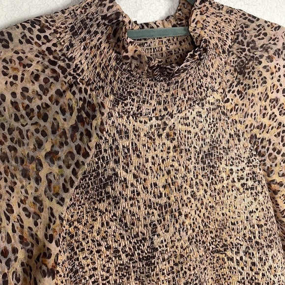 ML Monique Lhuillier Leopard Animal Print Crepe de Chine Mini Dress Long Sleeve - Picture 6 of 15